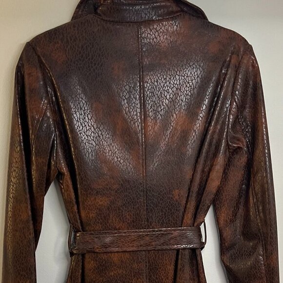 Joseph Ribkoff Brown Faux Leather Belted Double-Breasted Coat Size M - Picture 5 of 11
